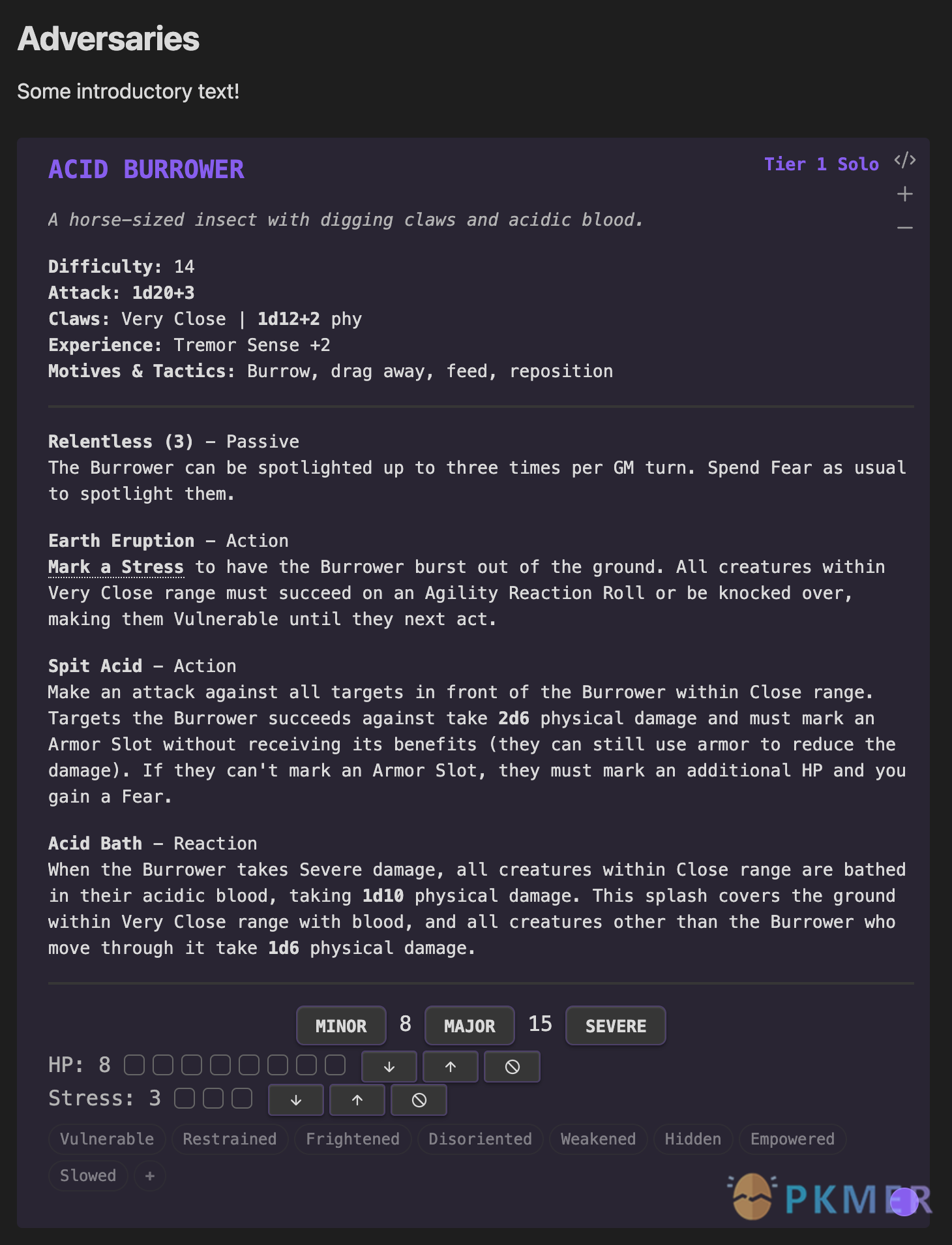 Obsidian 插件：Arroweds Adversary Bank--