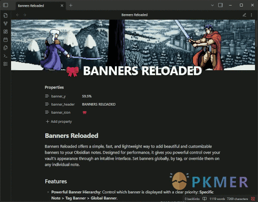 Obsidian 插件：Banners Reloaded--
