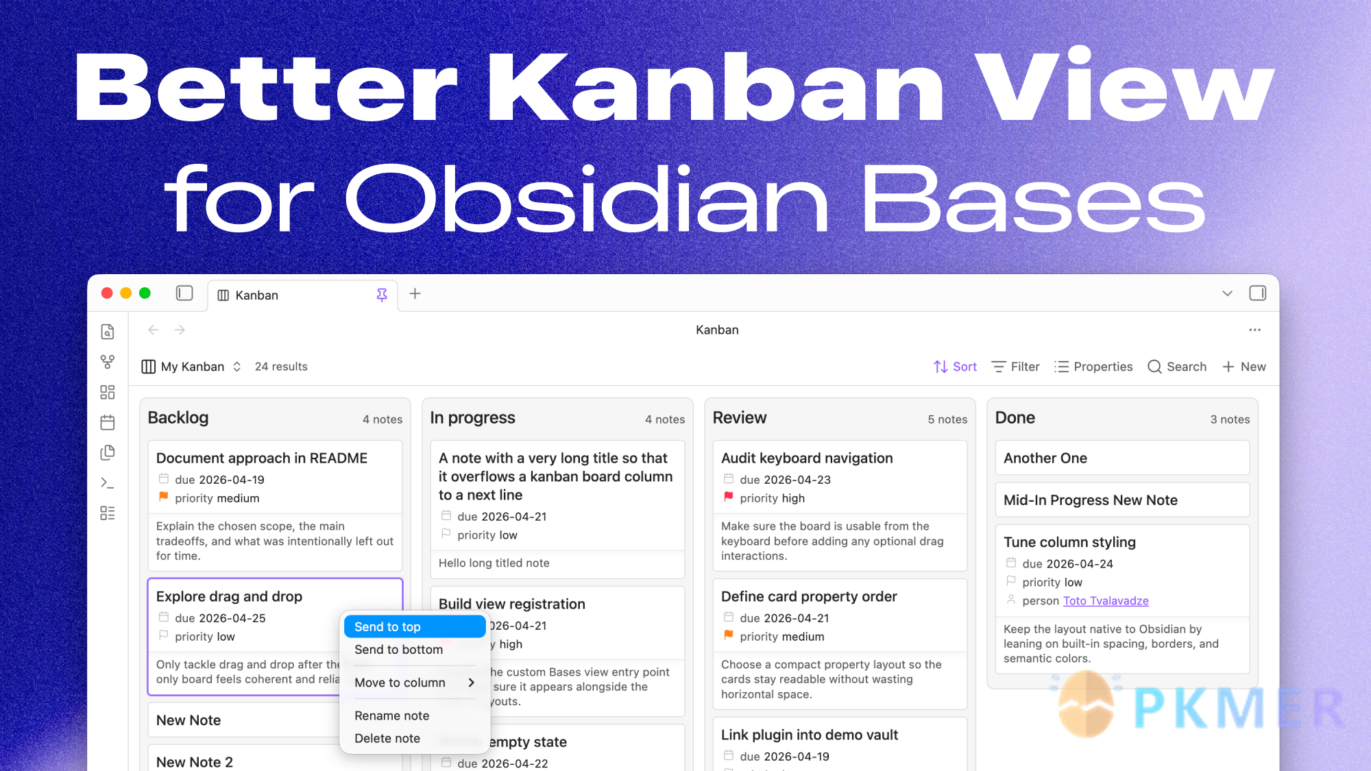 Obsidian 插件：Better Kanban Bases View--