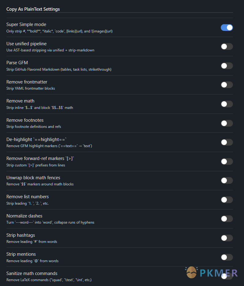 Obsidian 插件：Copy As PlainText--