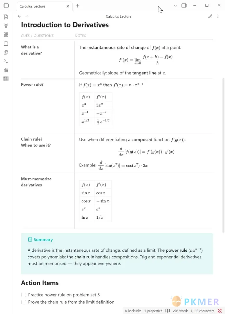 Obsidian 插件：Cornell Notes--
