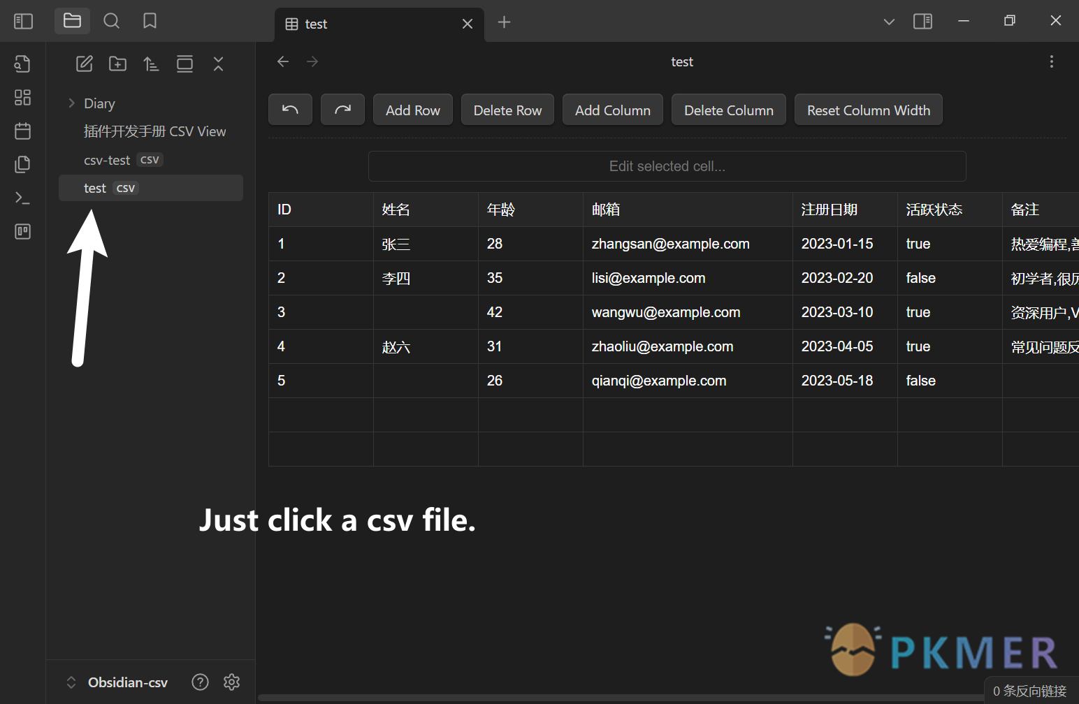 Obsidian 插件：CSV Lite--