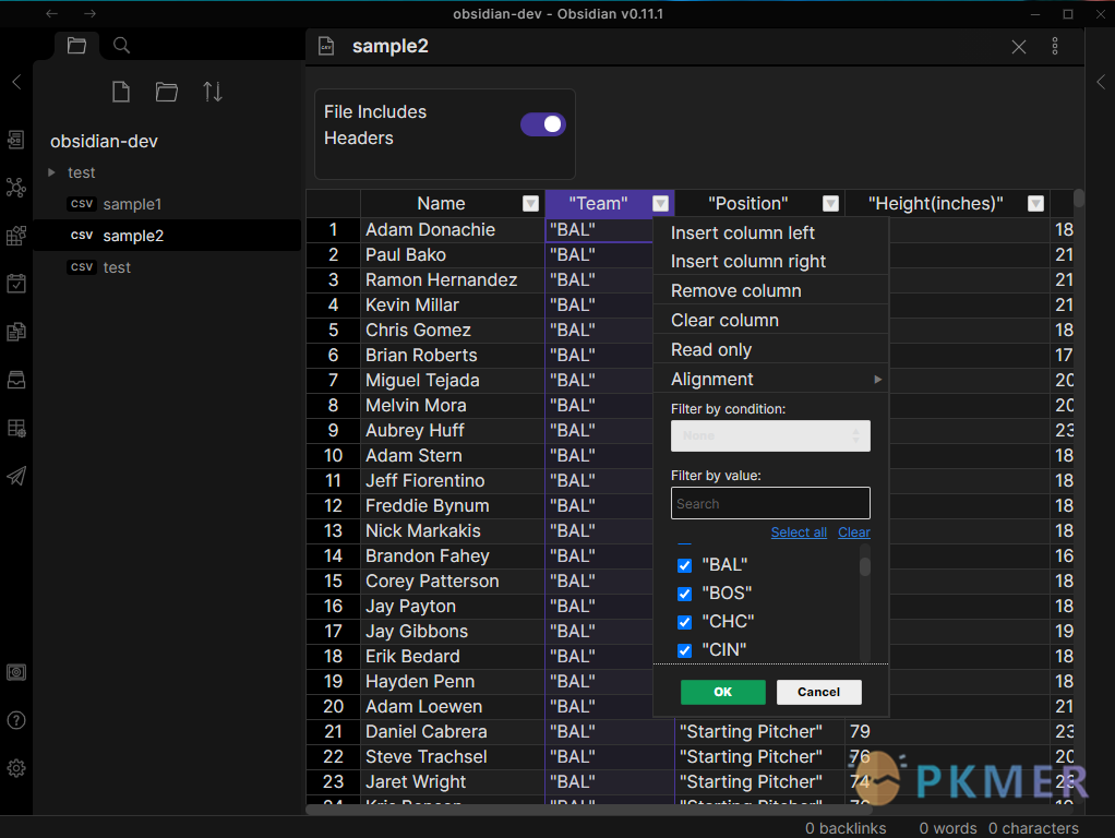 Obsidian 插件：CSV Editor--