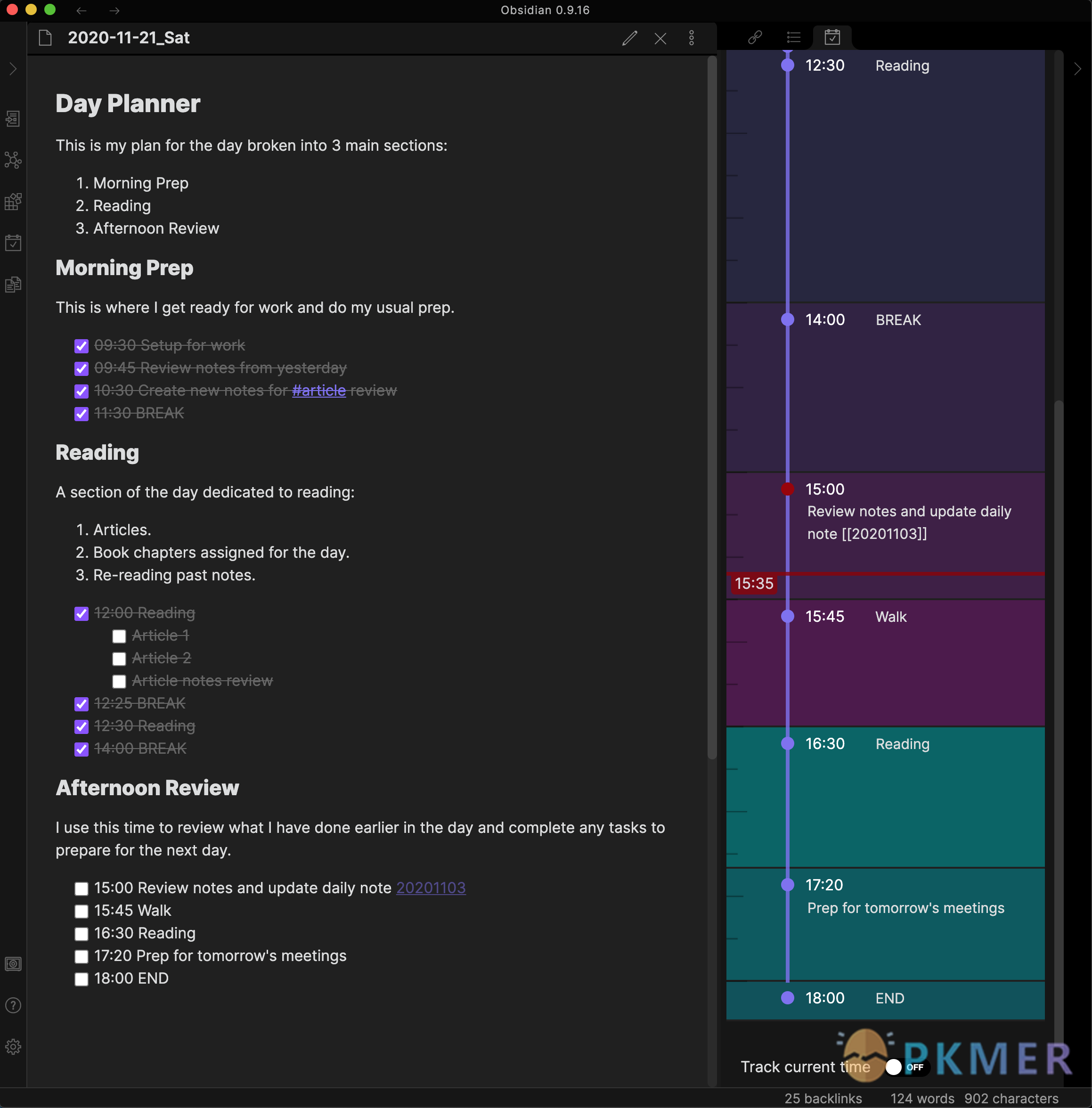 Obsidian 插件：Day Planner (OG)--