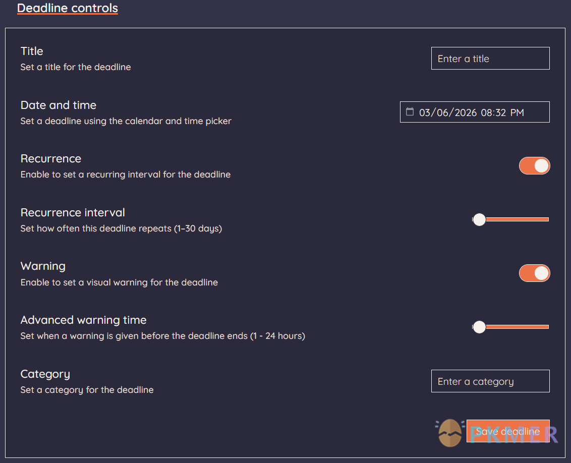 Obsidian 插件：Deadline Countdown--