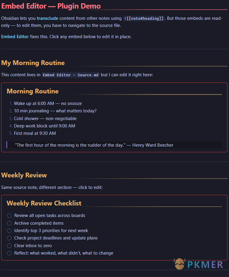 Obsidian 插件：Embed Editor--