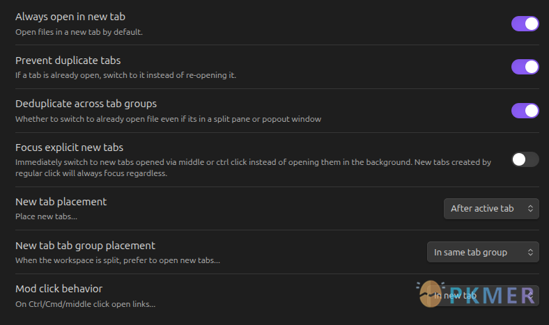 Obsidian 插件：Enhanced Tab Settings--