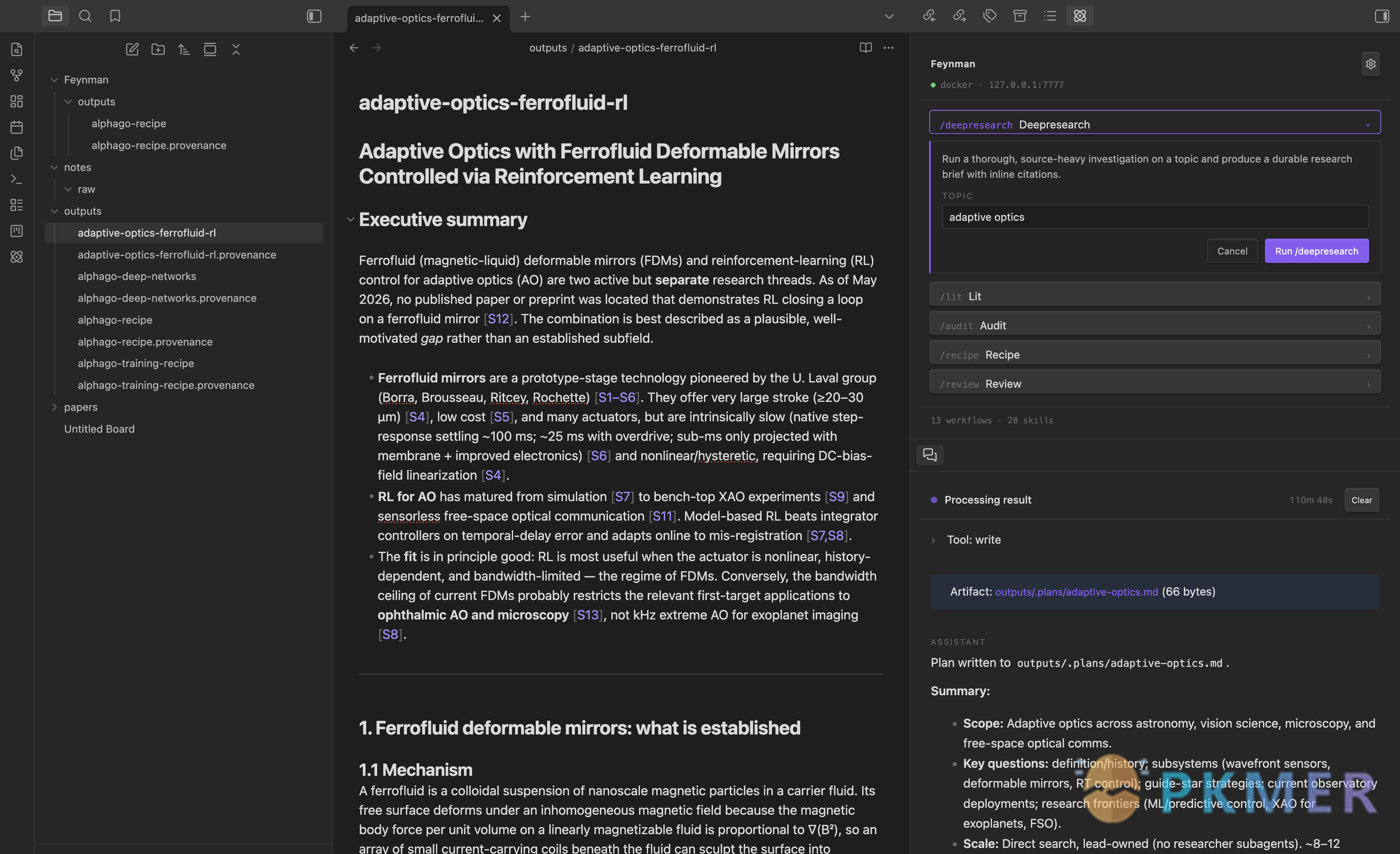 Obsidian 插件：Feynman - AI research assistant--