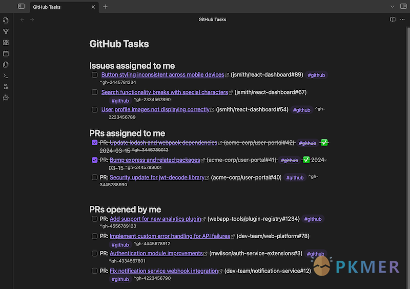 Obsidian 插件：GitHub Tasks--