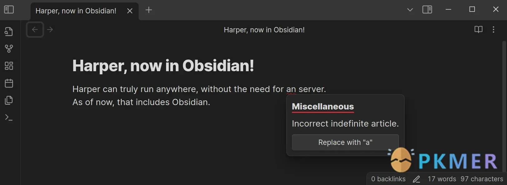 Obsidian 插件：Harper--