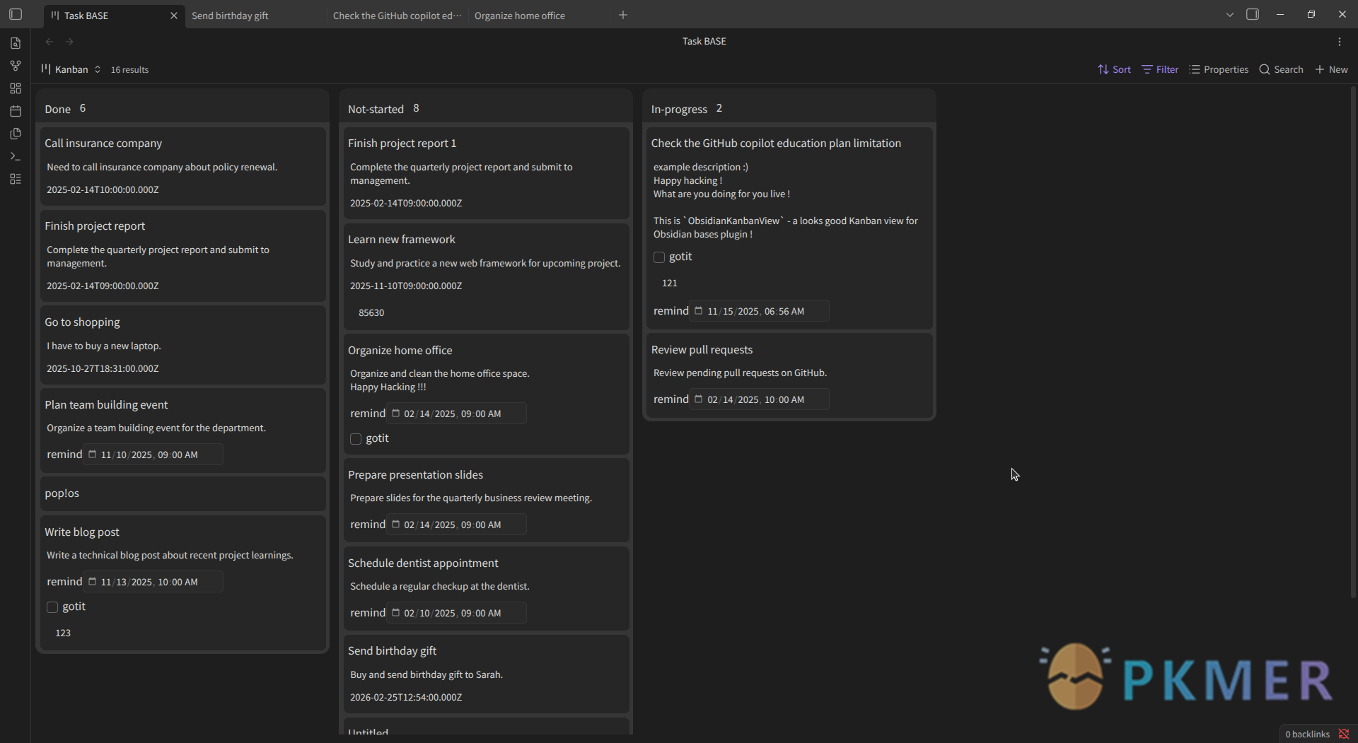 Obsidian 插件：Kanban view--