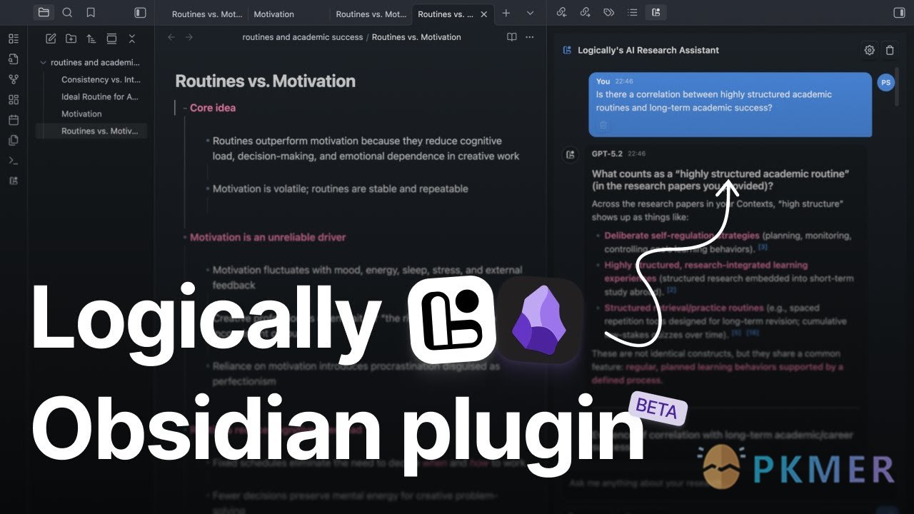 Obsidian 插件：Logically AI Research Assistant--