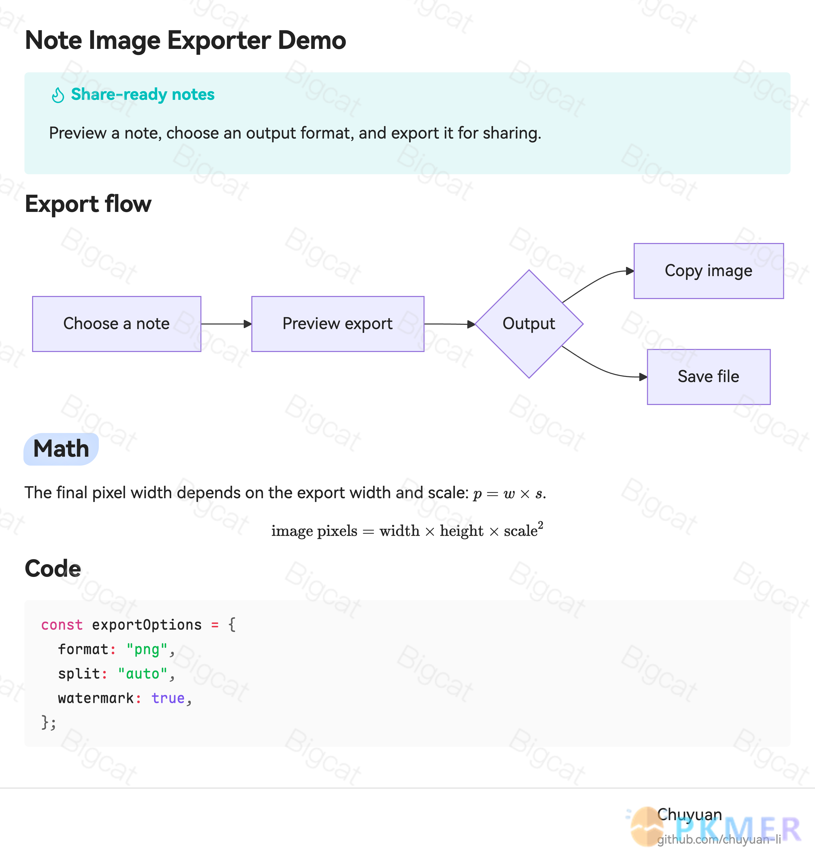 Obsidian 插件：Note Share Image Exporter--