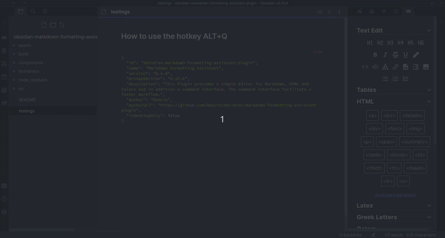 Obsidian readme markdown formatting assistant