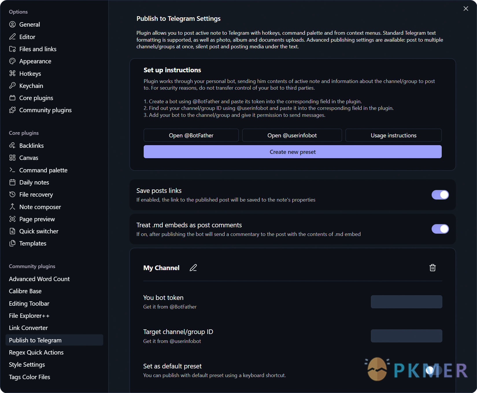 Obsidian 插件：Publish to Telegram--
