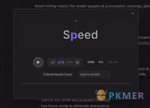 Obsidian 插件：Speed Reader--