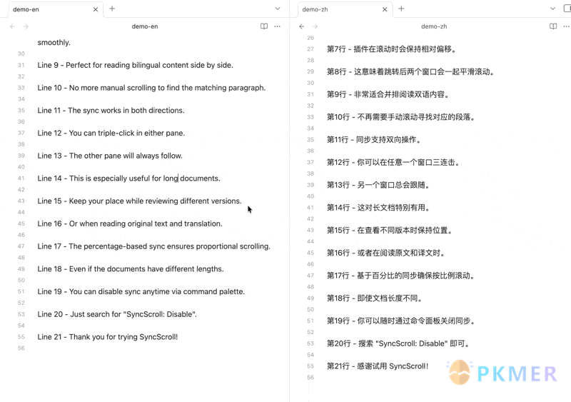 Obsidian 插件：SyncScroll--
