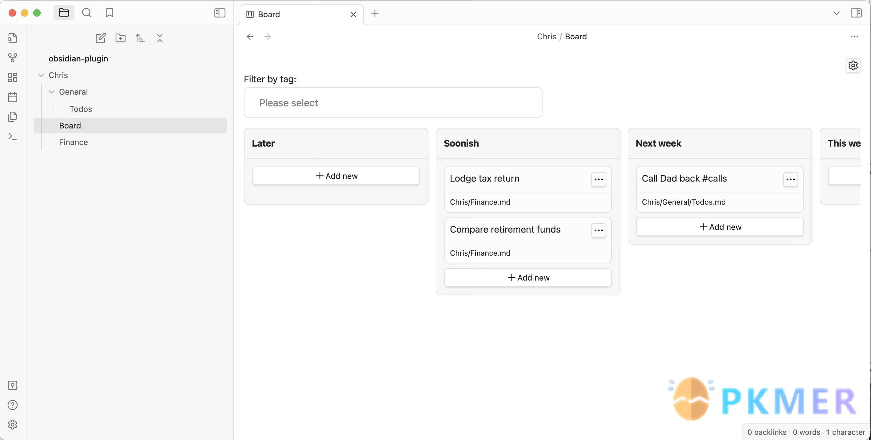 Obsidian 插件：Task List Kanban--