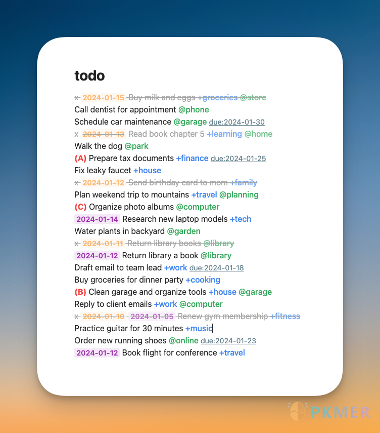 Obsidian 插件：Todo.txt Mode--