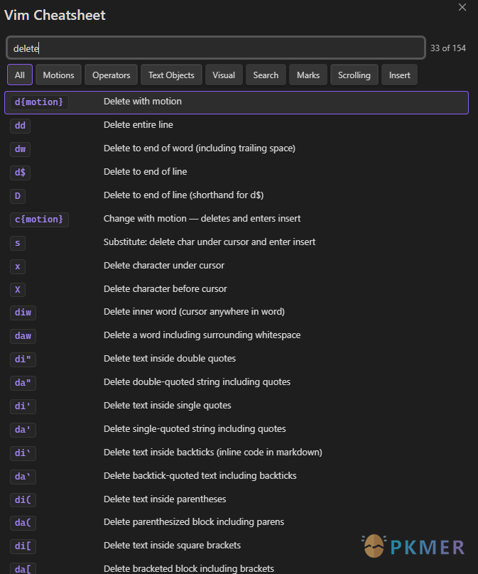 Obsidian 插件：Vim Cheatsheet--