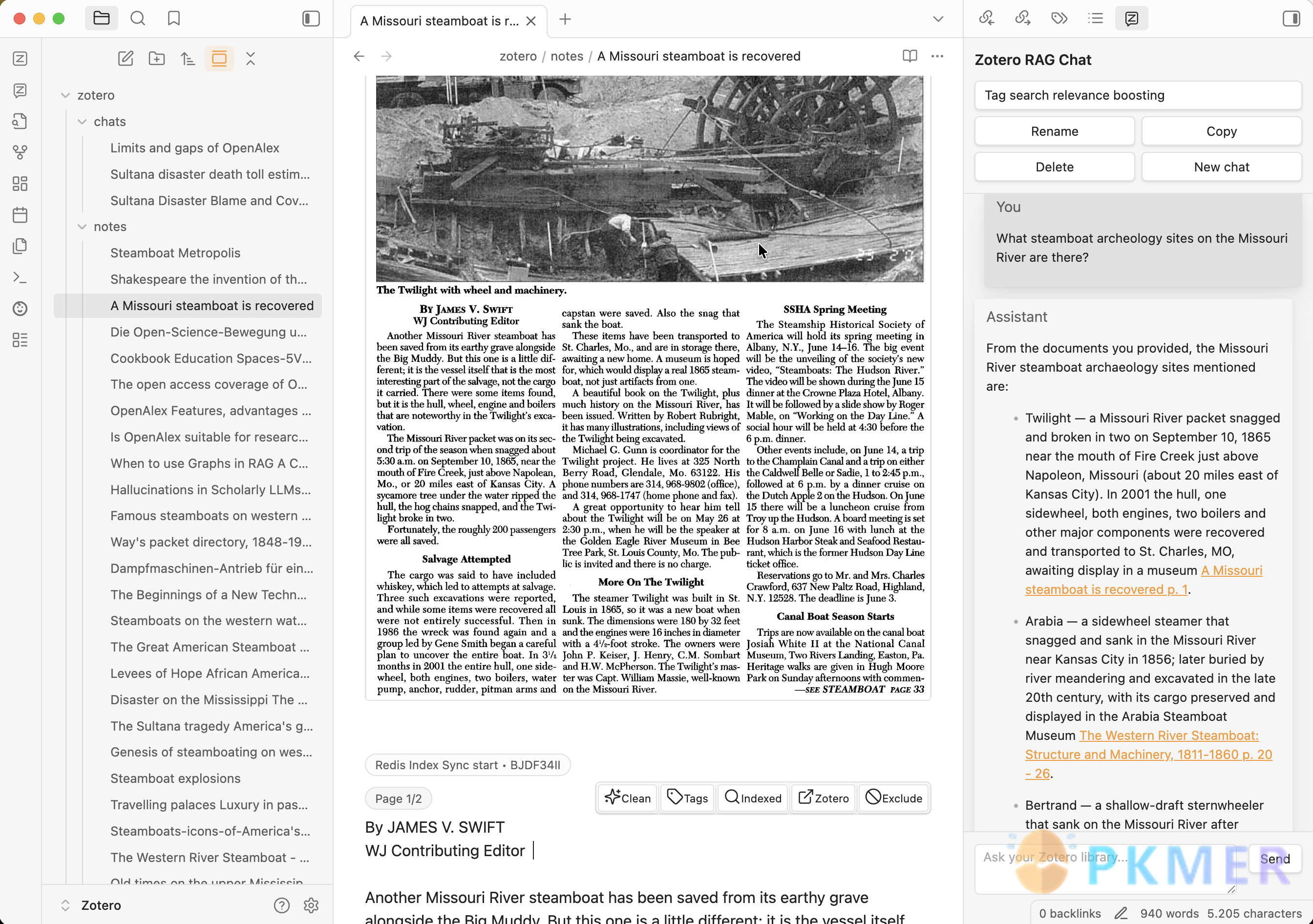 Obsidian 插件：Zotero Research Assistant--