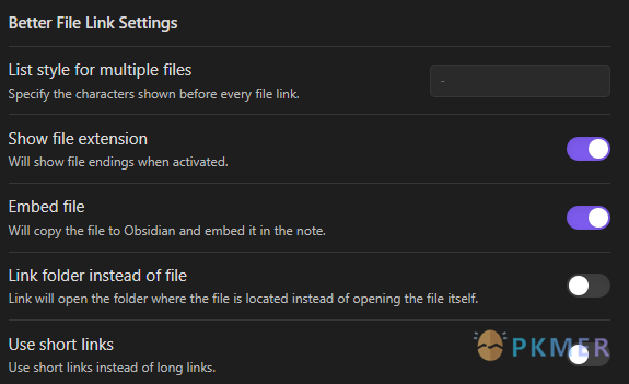 Obsidian 插件：Better File Link 图形化插入文件和素材--设置