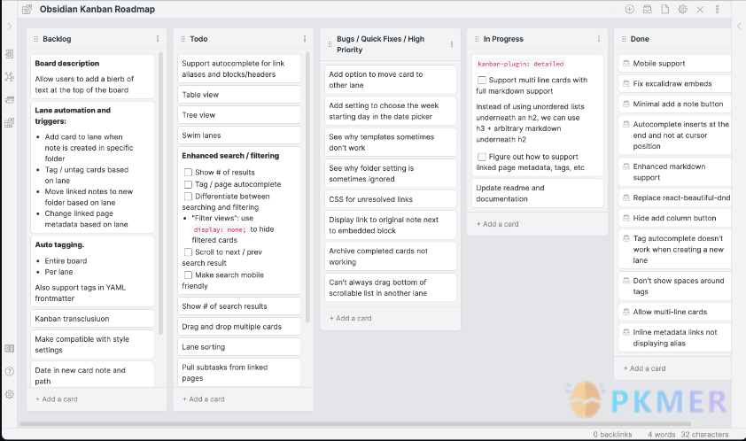 Obsidian 插件：Kanban 通过看板视图管理的你待办任务--效果&特性