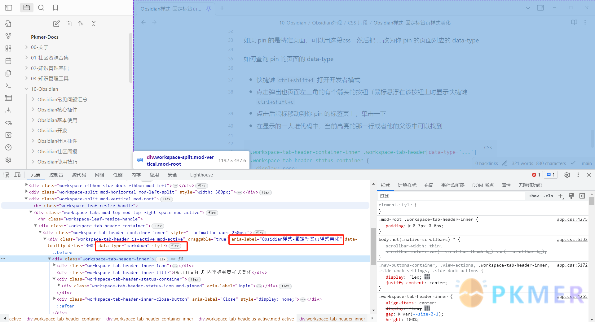 Obsidian 样式 - 固定标签页样式美化--源码