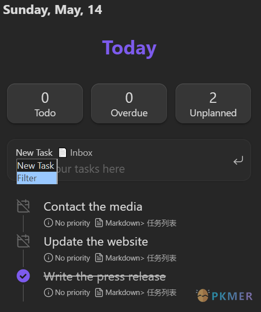 Obsidian 插件：Tasks calendar wrapper 支持快捷输入与时间线/日历视图的任务面板展示插件--使用