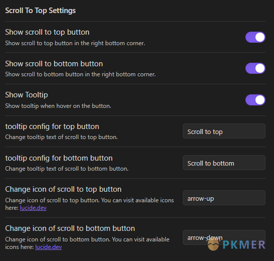Obsidian 插件：Scroll to top 快速定位到页头页尾--设置